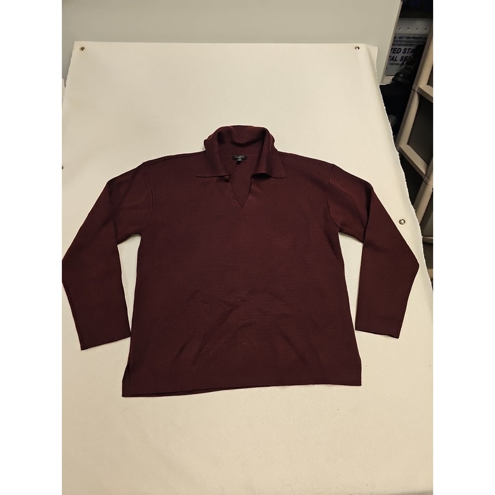 Talbots Petite Burgundy Wool Blend Polo Collar‎ V-Neck Sweater LP VN5400